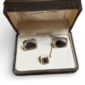 Grand Prix Tiger Eye Cuff Links and Tie Tack Set